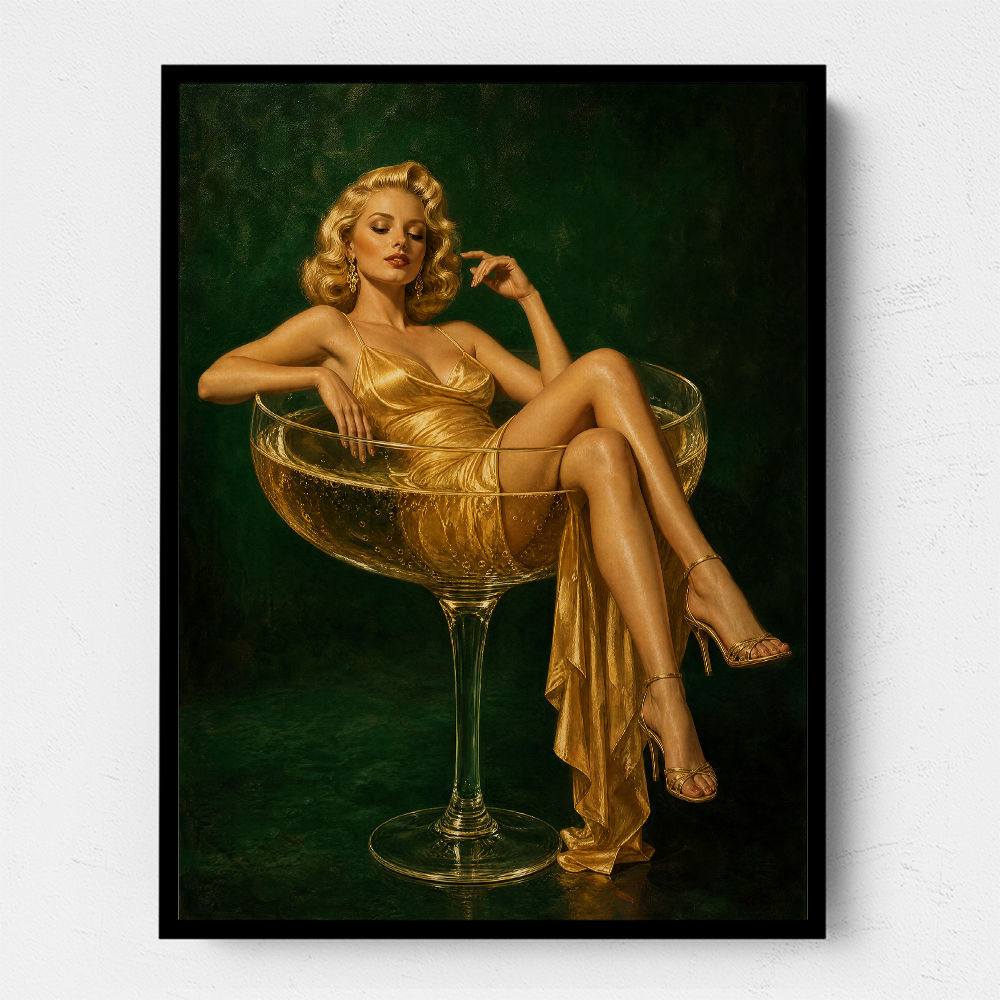 The Golden Champagne Girl Wall Art