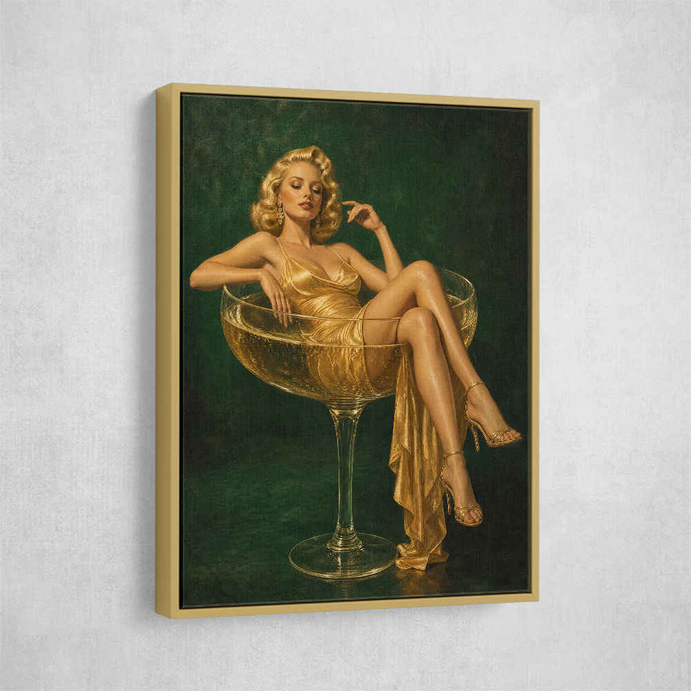 The Golden Champagne Girl Wall Art