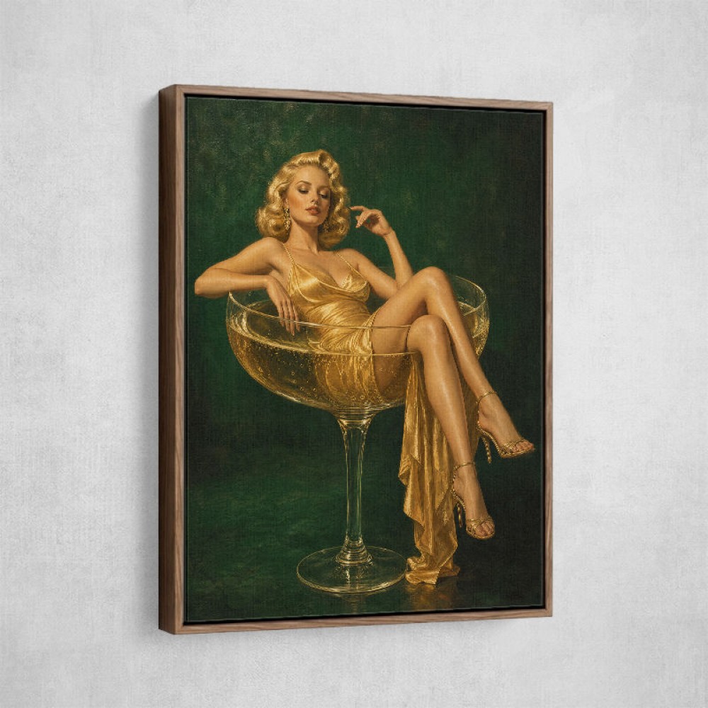 The Golden Champagne Girl Wall Art