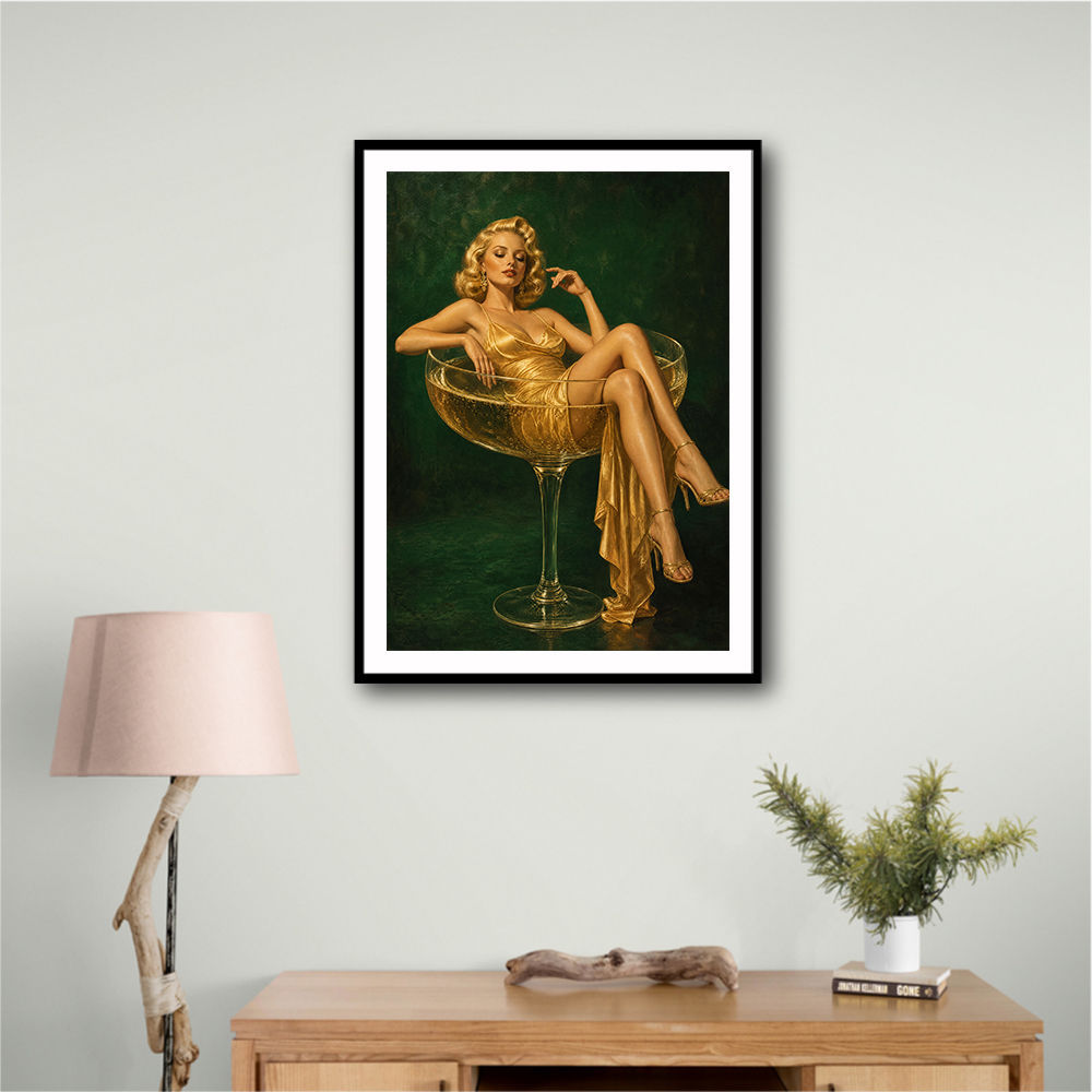 The Golden Champagne Girl Wall Art