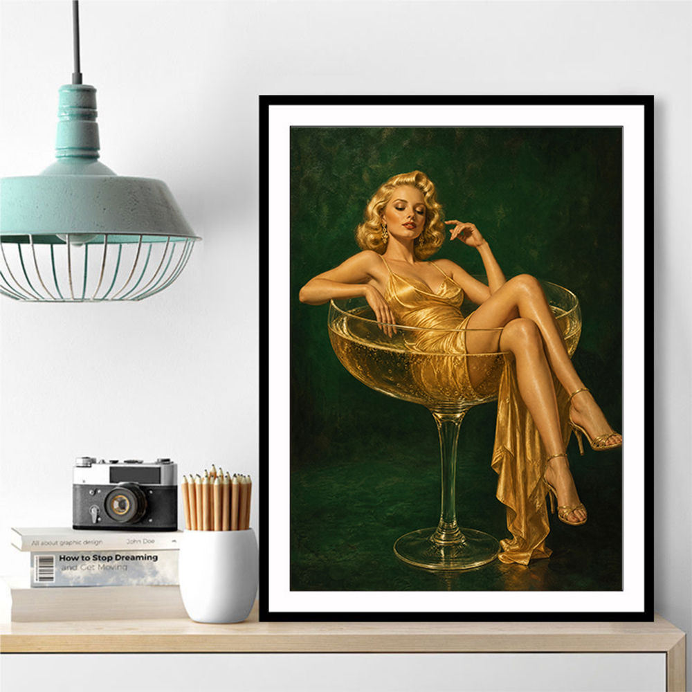 The Golden Champagne Girl Wall Art