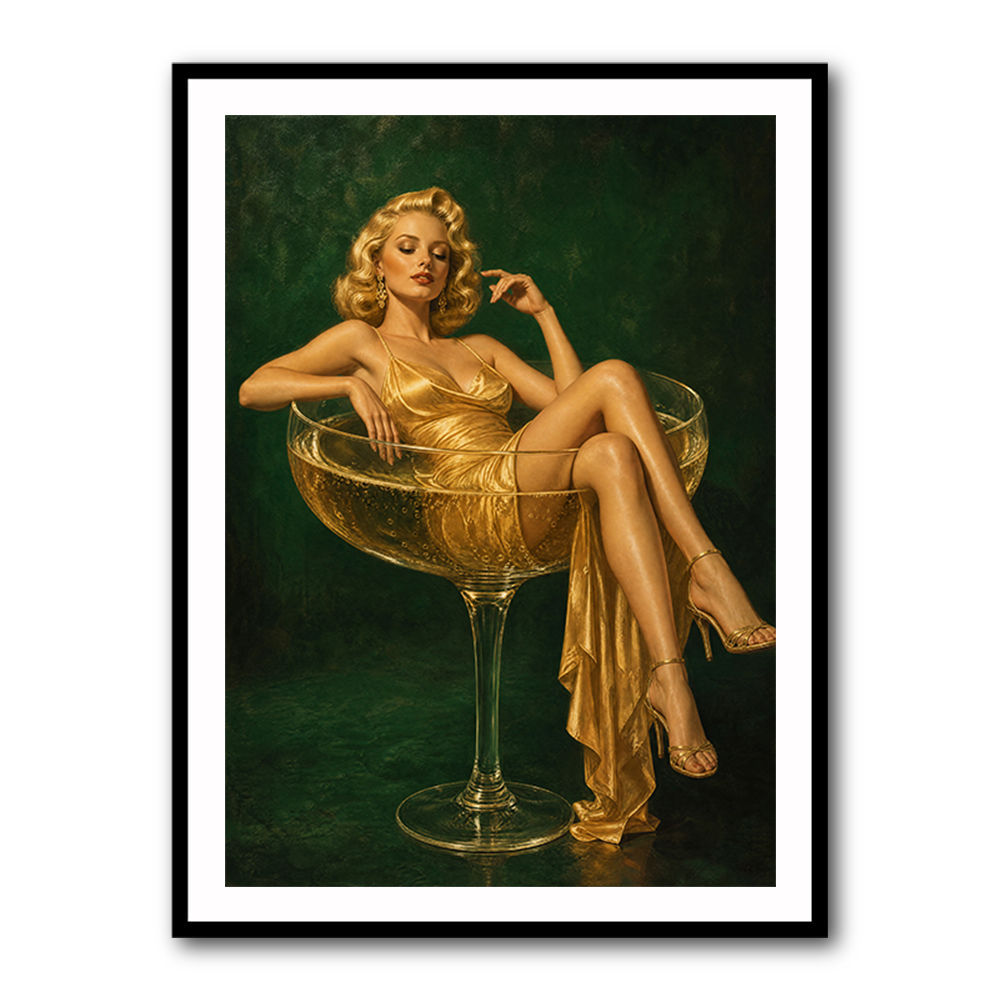 The Golden Champagne Girl Wall Art