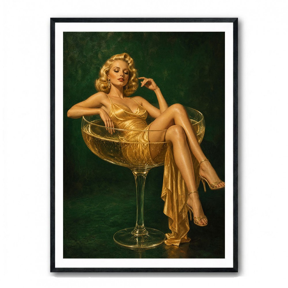 The Golden Champagne Girl Wall Art