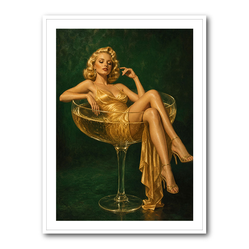 The Golden Champagne Girl Wall Art