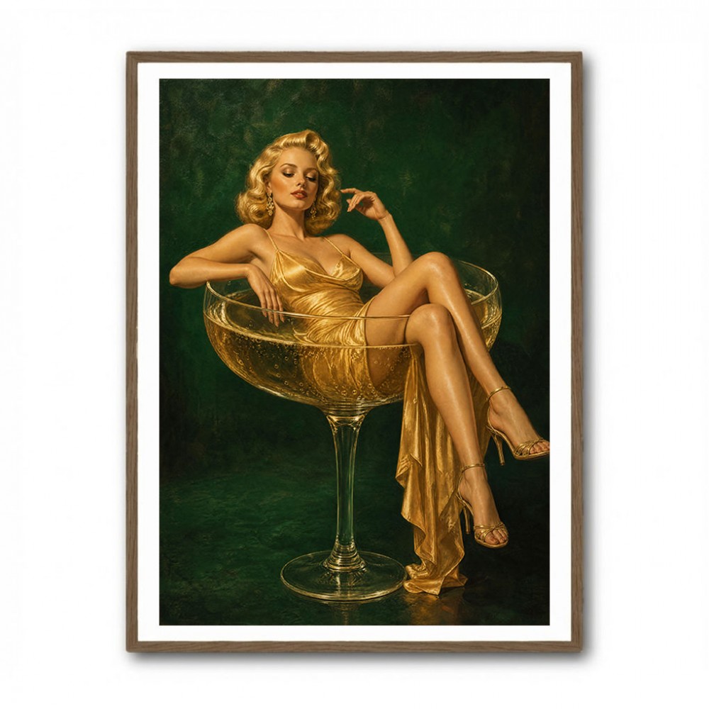 The Golden Champagne Girl Wall Art