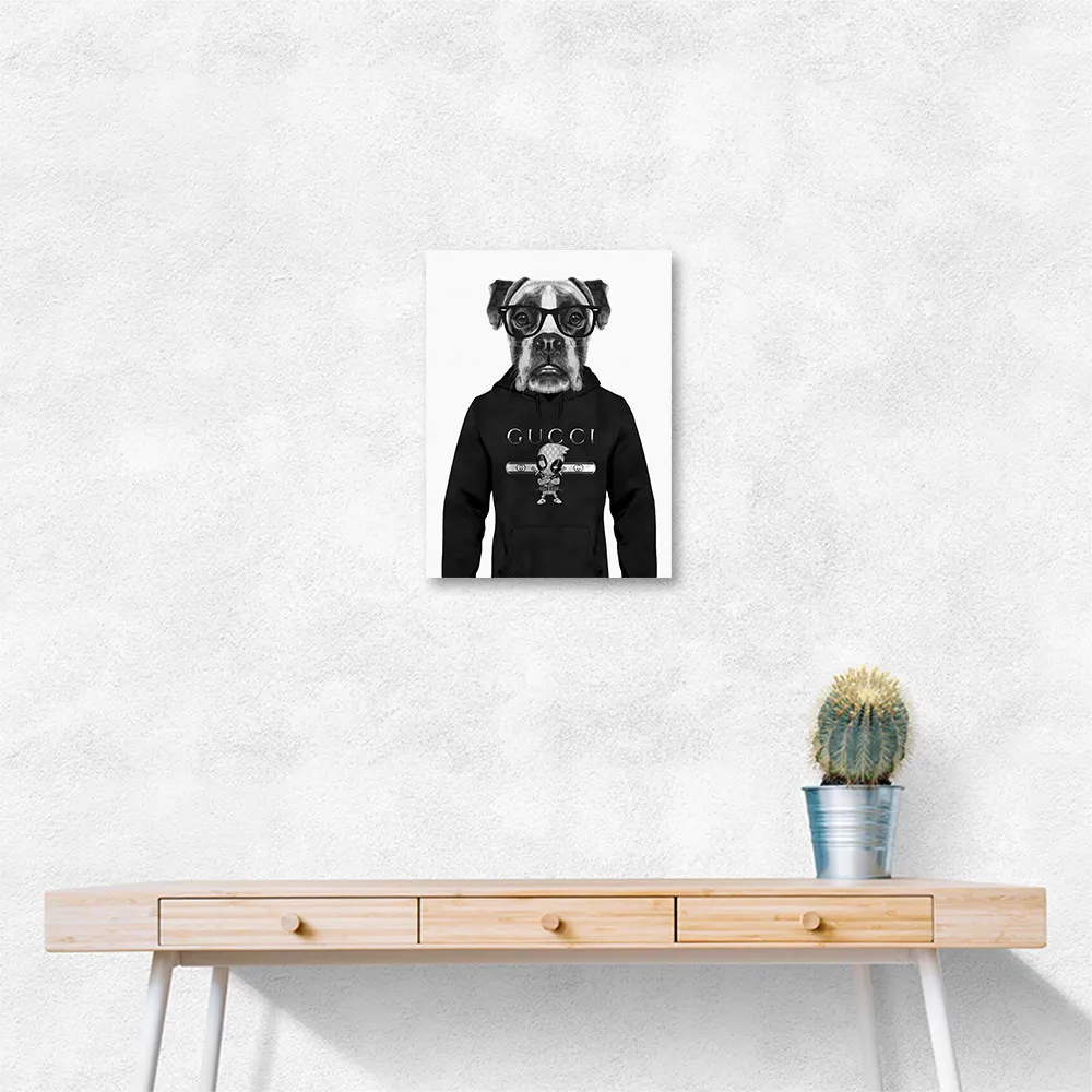 Boxer Dog in a Hoodie Black & White Boxer Dog in a Hoodie Black & White
