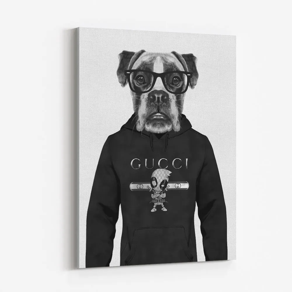 Boxer Dog in a Hoodie Black & White Boxer Dog in a Hoodie Black & White