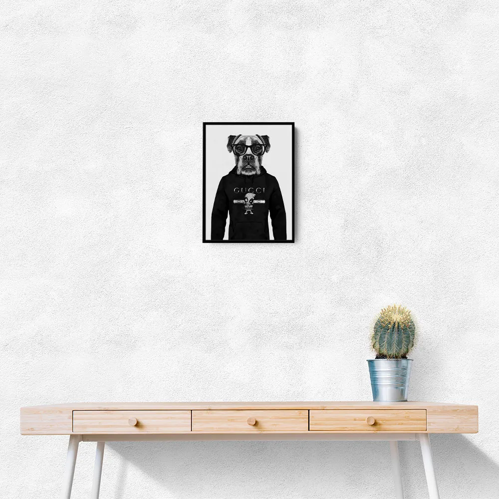 Boxer Dog in a Hoodie Black & White Boxer Dog in a Hoodie Black & White