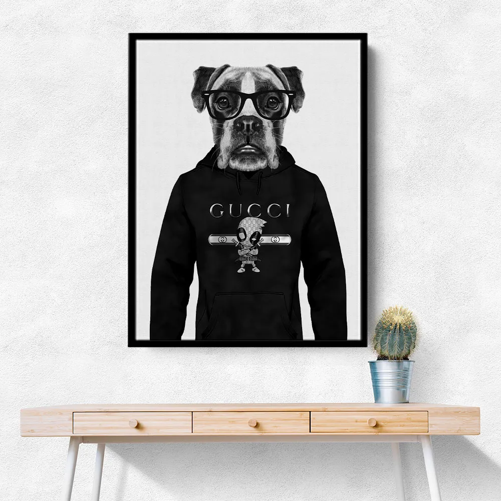 Boxer Dog in a Hoodie Black & White Boxer Dog in a Hoodie Black & White