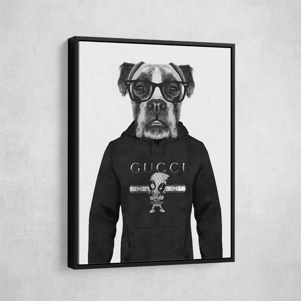 Boxer Dog in a Hoodie Black & White Boxer Dog in a Hoodie Black & White
