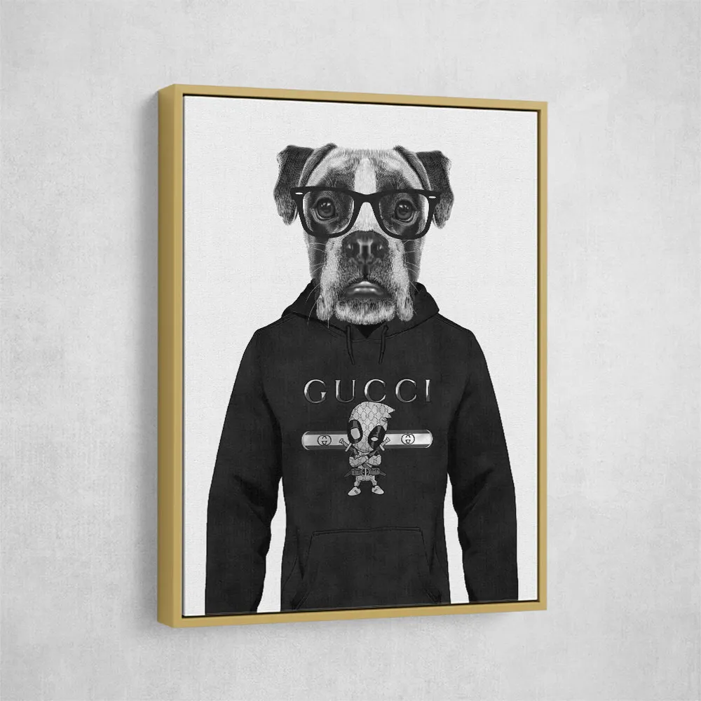 Boxer Dog in a Hoodie Black & White Boxer Dog in a Hoodie Black & White