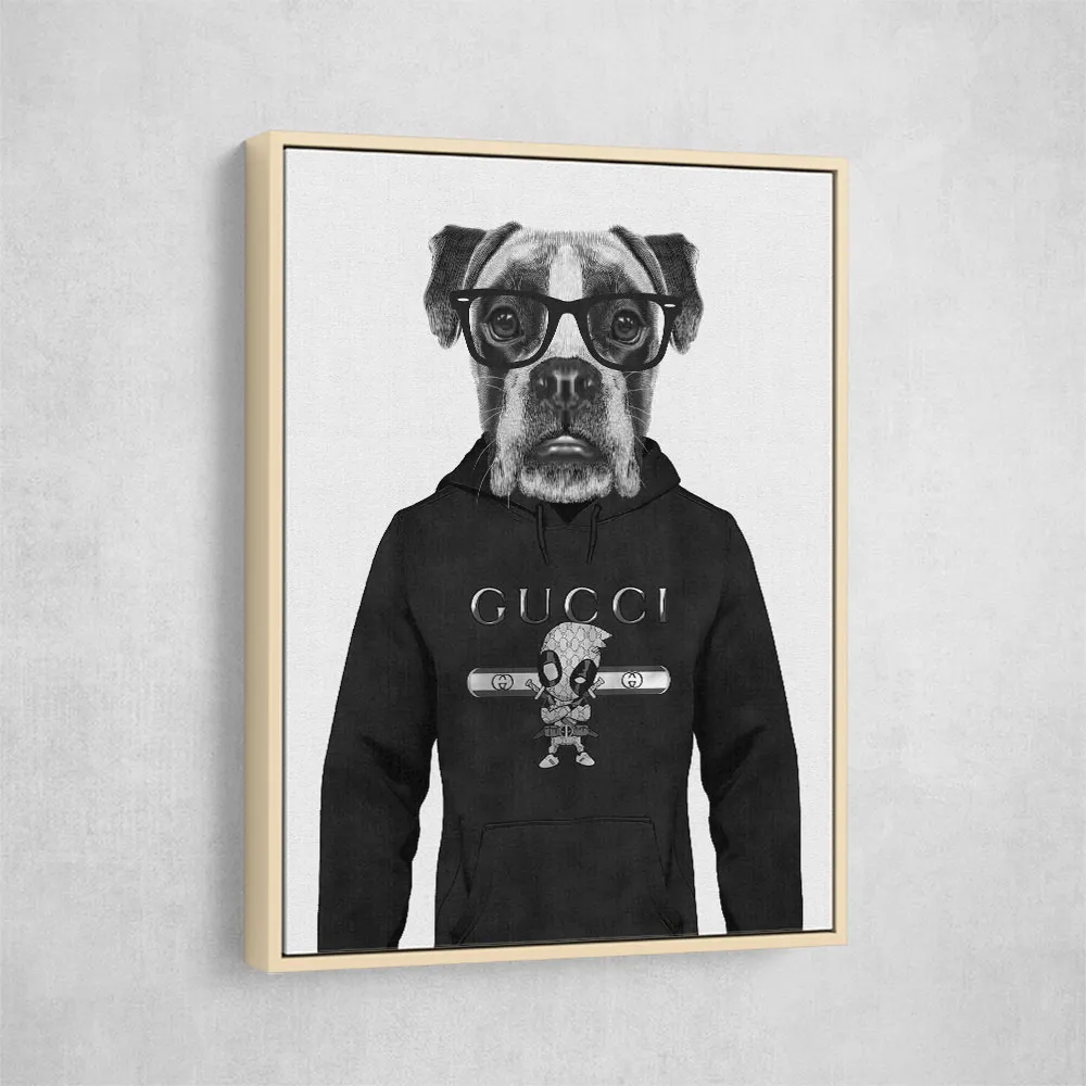 Boxer Dog in a Hoodie Black & White Boxer Dog in a Hoodie Black & White