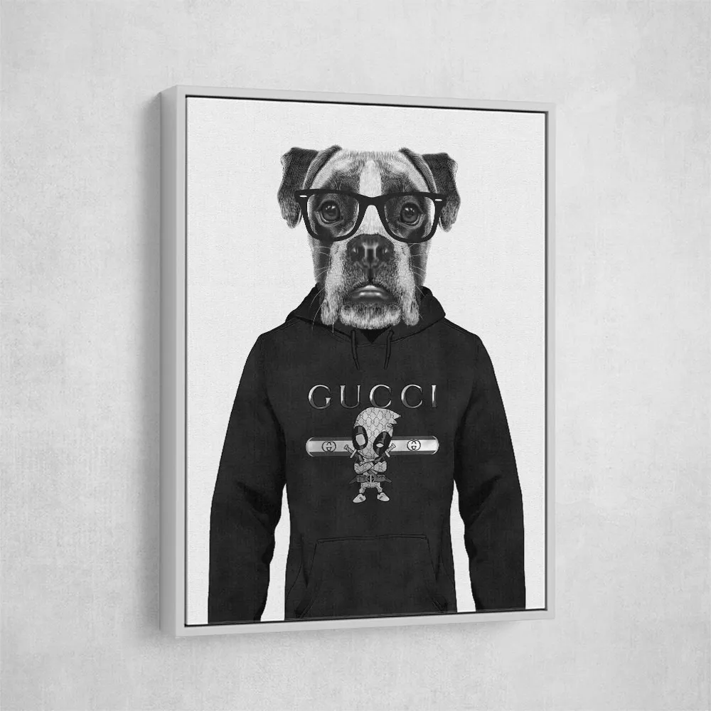 Boxer Dog in a Hoodie Black & White Boxer Dog in a Hoodie Black & White