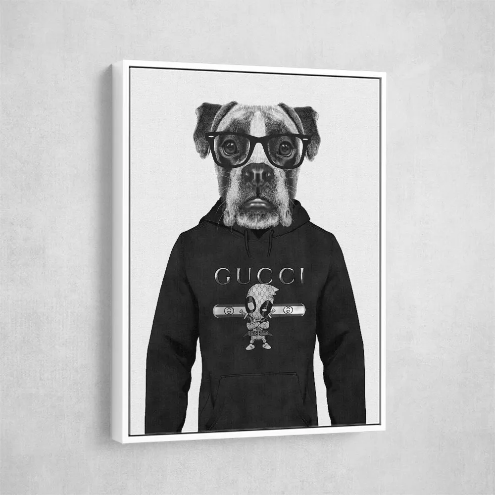 Boxer Dog in a Hoodie Black & White Boxer Dog in a Hoodie Black & White