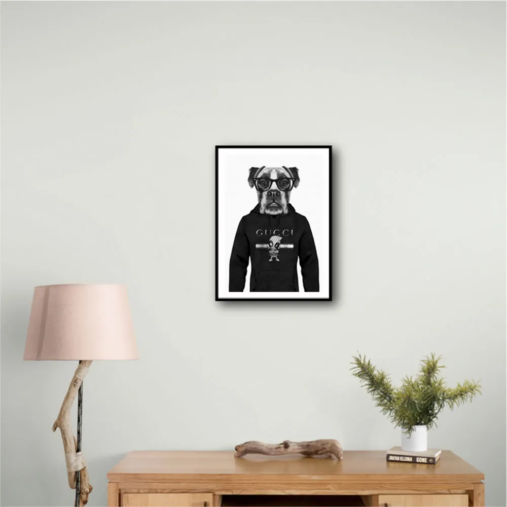 Boxer Dog in a Hoodie Black & White Boxer Dog in a Hoodie Black & White
