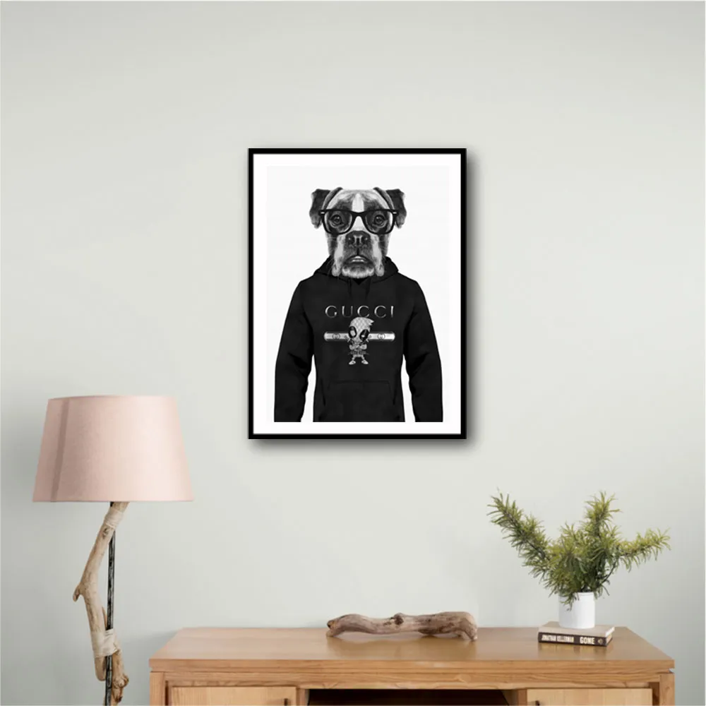 Boxer Dog in a Hoodie Black & White Boxer Dog in a Hoodie Black & White
