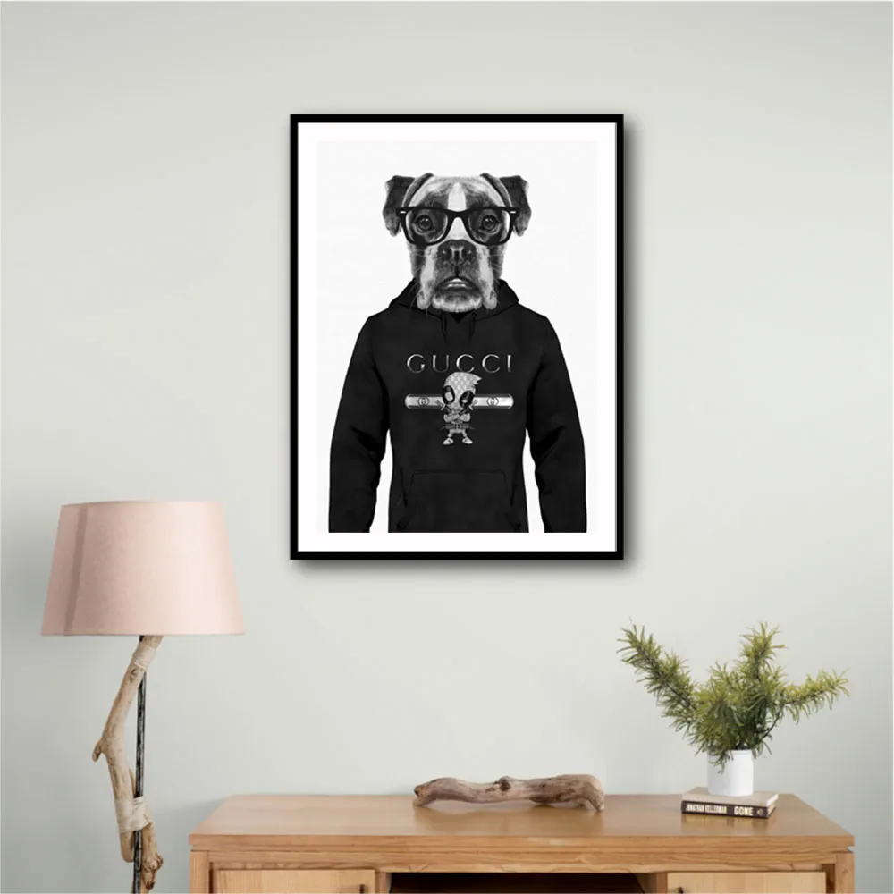 Boxer Dog in a Hoodie Black & White Boxer Dog in a Hoodie Black & White