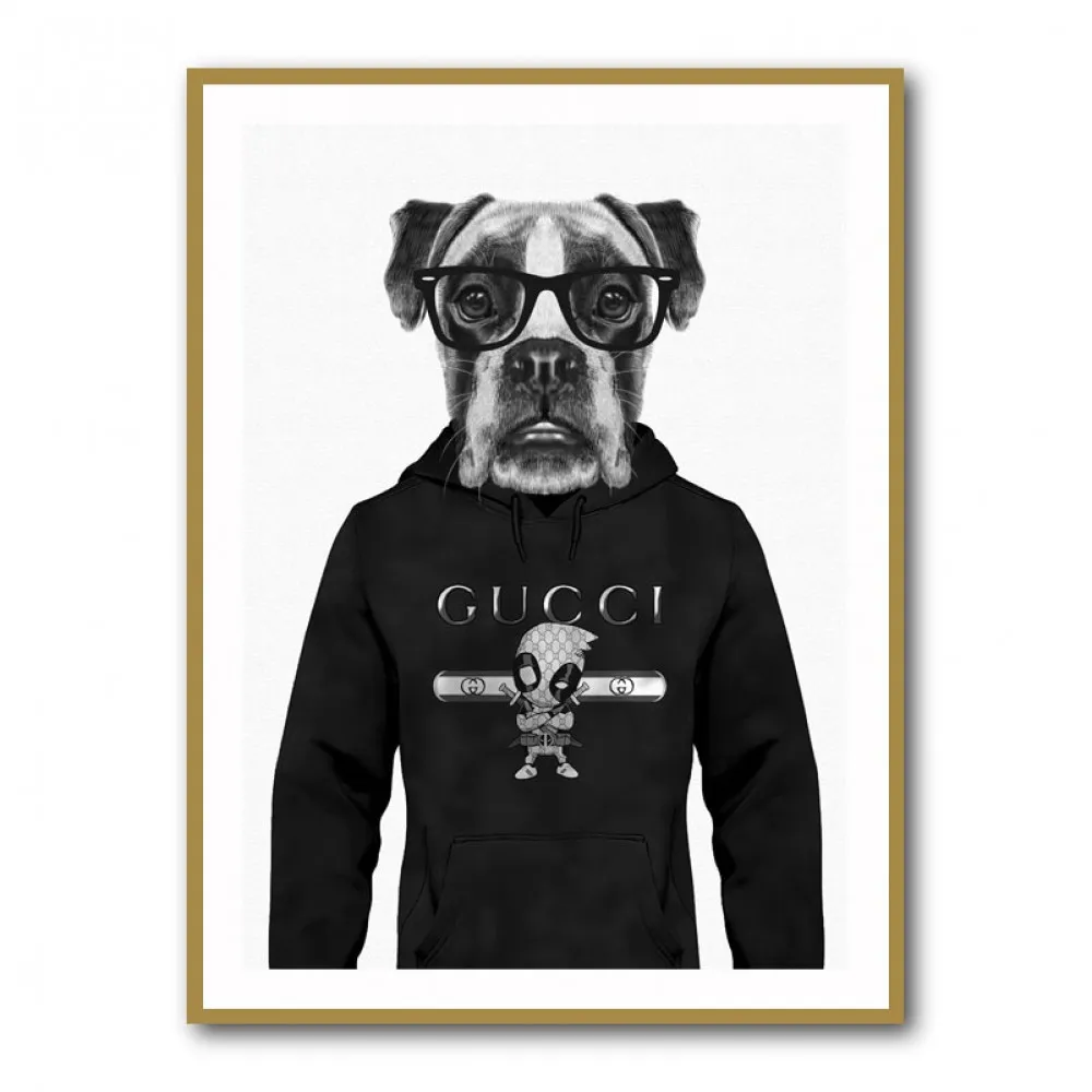 Boxer Dog in a Hoodie Black & White Boxer Dog in a Hoodie Black & White