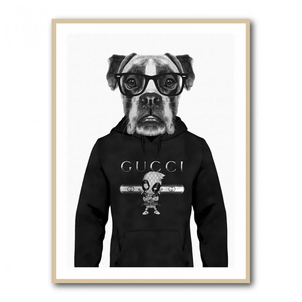 Boxer Dog in a Hoodie Black & White Boxer Dog in a Hoodie Black & White