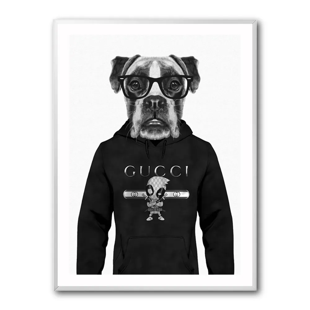 Boxer Dog in a Hoodie Black & White Boxer Dog in a Hoodie Black & White