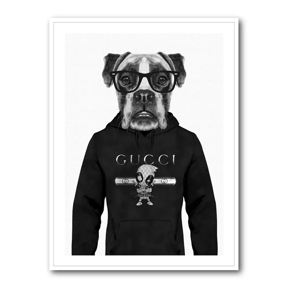 Boxer Dog in a Hoodie Black & White Boxer Dog in a Hoodie Black & White