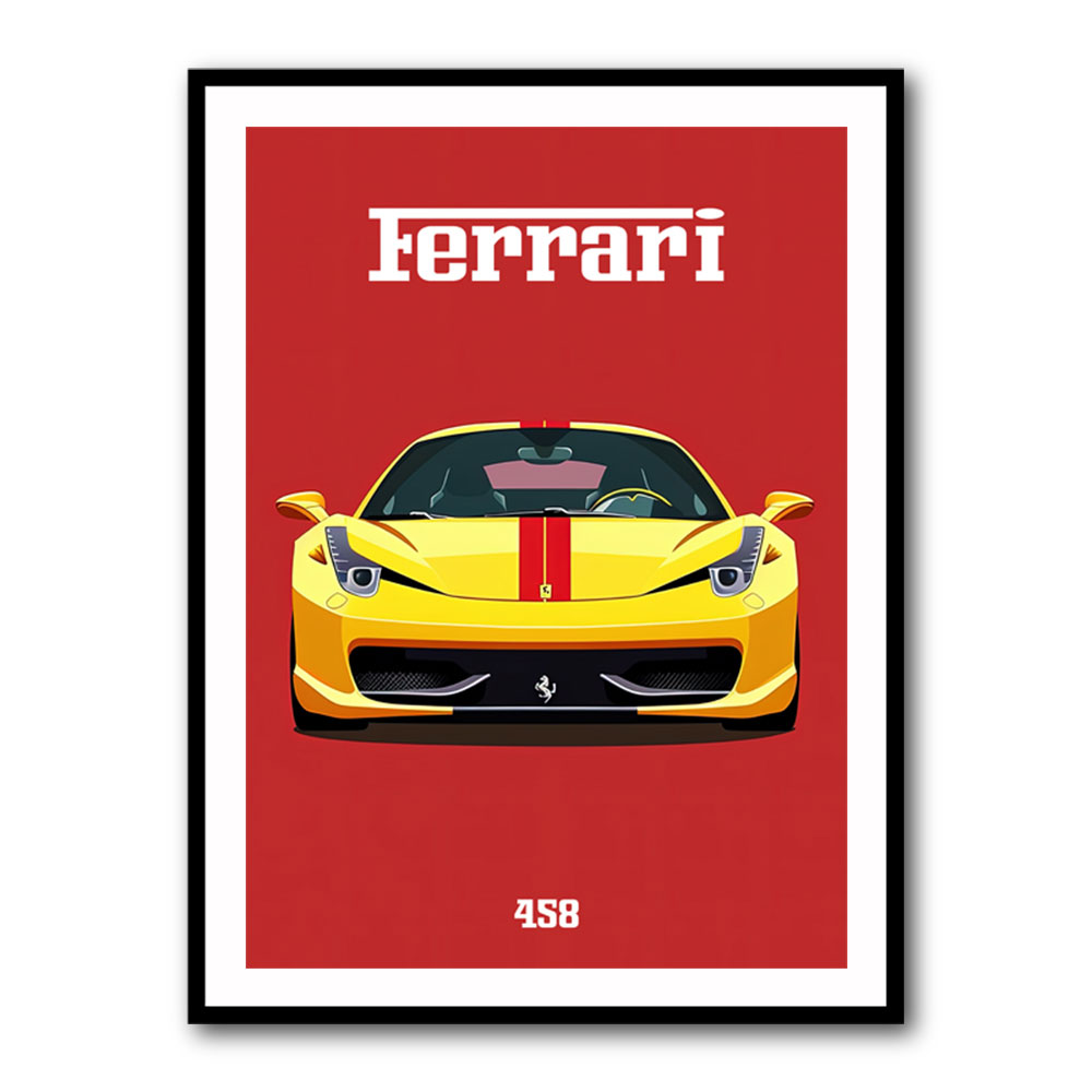 Ferrari 458 Yellow on Red Poster Style Wall Art